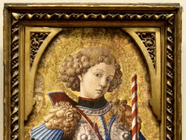 Historic artwork showing Saint George confronting a dragon Historic artwork showing Saint George confronting a dragon