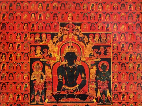 Tibetan thangka painting displayed as a scroll Tibetan thangka painting displayed as a scroll