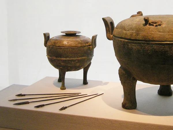 Ancient Chinese food vessel displayed in a museum