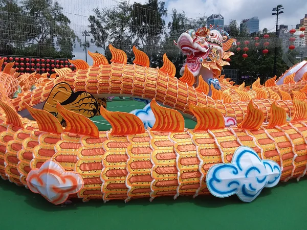 Illuminated dragon lantern displayed at a Chinese Lantern Festival celebration