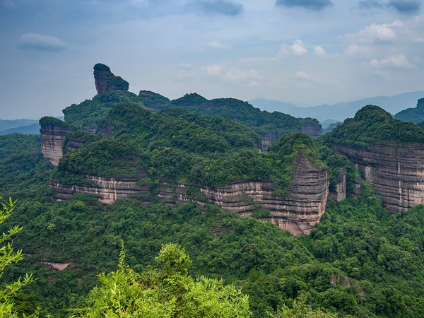 Red sandstone peaks and cliffs in a China Danxia landscape