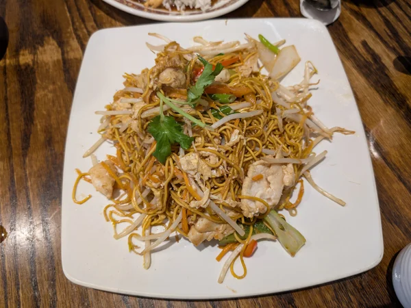Stir-fried Chinese noodles with vegetables and savory seasoning Stir-fried Chinese noodles with vegetables and savory seasoning