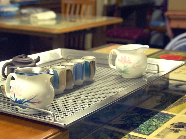 Tea utensils being prepared for a Chinese tea ceremony