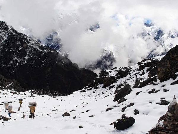 Ice and snow covering the upper slopes of Mount Everest