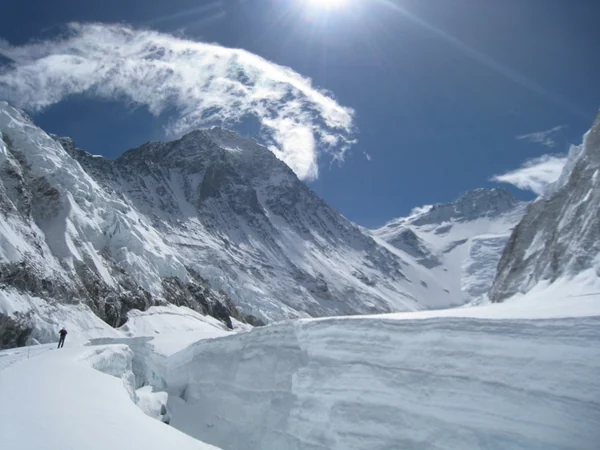 Wind carrying a plume-like cloud away from the Everest summit Wind carrying a plume-like cloud away from the Everest summit