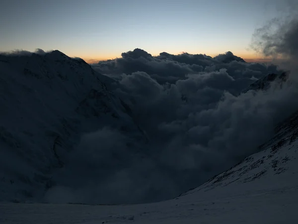 Climber exposed to severe wind and cold on the upper slopes of Everest