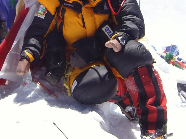 Supplemental oxygen mask and cylinder used in high-altitude mountaineering