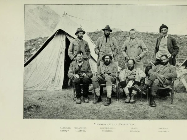 Historic 1921 reconnaissance expedition approaching Mount Everest