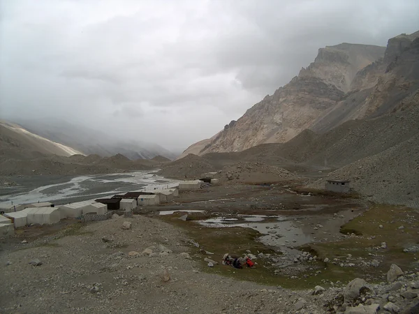 Tibetan expedition approach terrain on the north side of Mount Everest Tibetan expedition approach terrain on the north side of Mount Everest