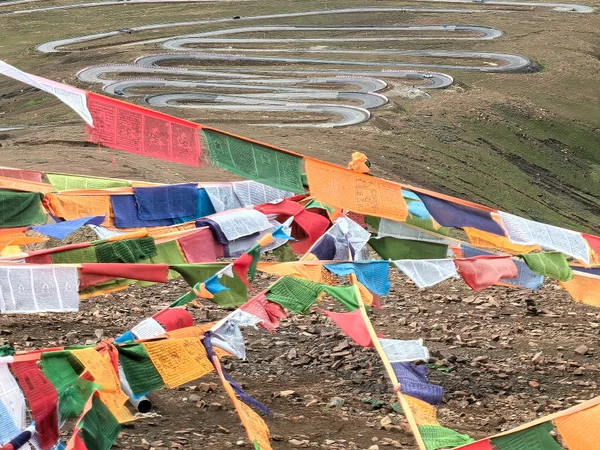 Switchback road across a high pass on the Tibet route to Mount Everest