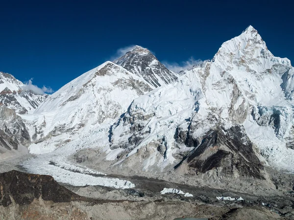 Real panoramic view of Mount Everest above surrounding Himalayan peaks Real panoramic view of Mount Everest above surrounding Himalayan peaks