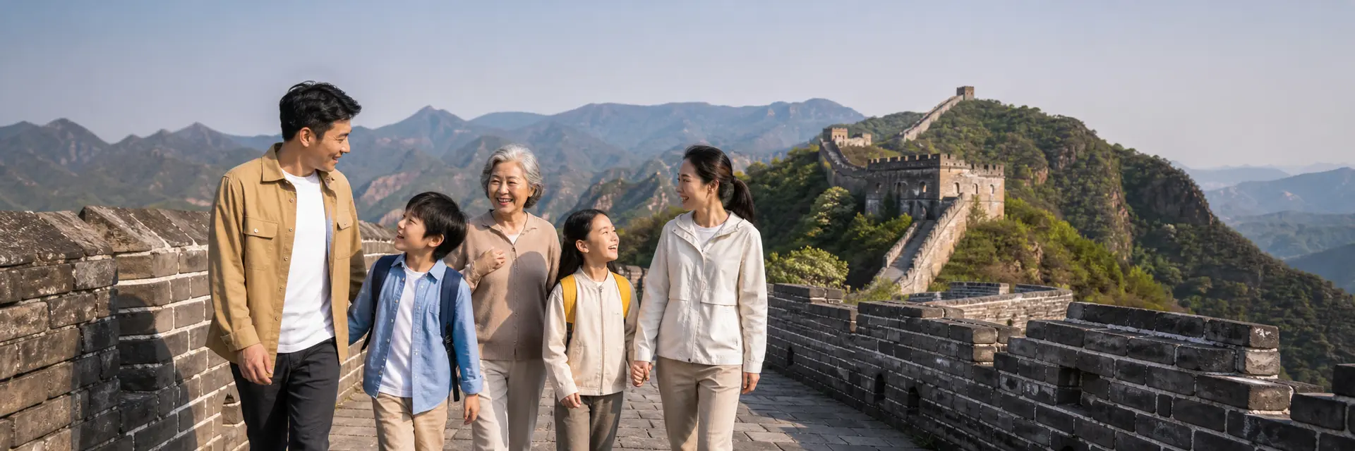 Family enjoying a private China tour on the Great Wall