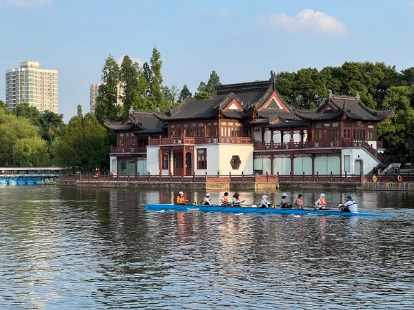 Dragon boats racing during the Dragon Boat Festival