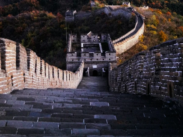 Great Wall watchtowers crossing autumn mountains near Beijing