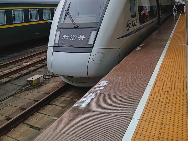 Platforms and tracks at a major high-speed rail interchange in China Platforms and tracks at a major high-speed rail interchange in China