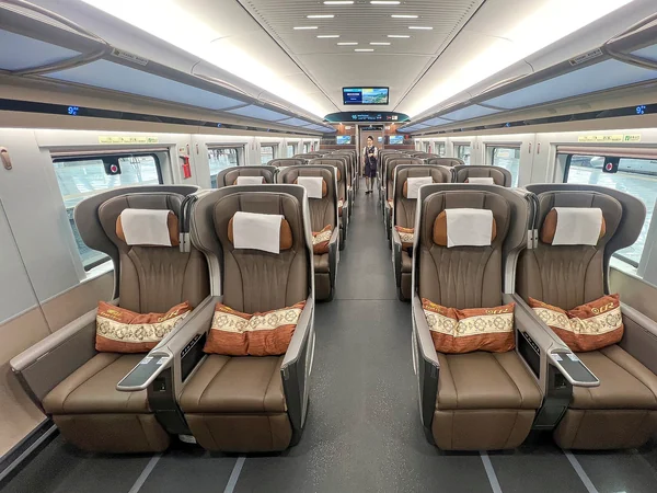 Premium seating cabin on a Fuxing high-speed train in China Premium seating cabin on a Fuxing high-speed train in China