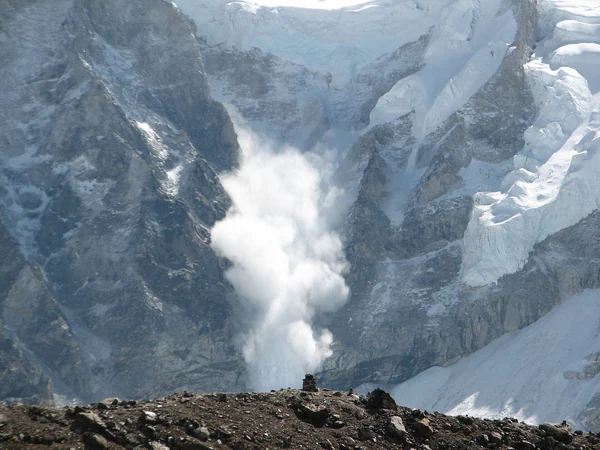 Real avalanche and changing weather conditions on Mount Everest