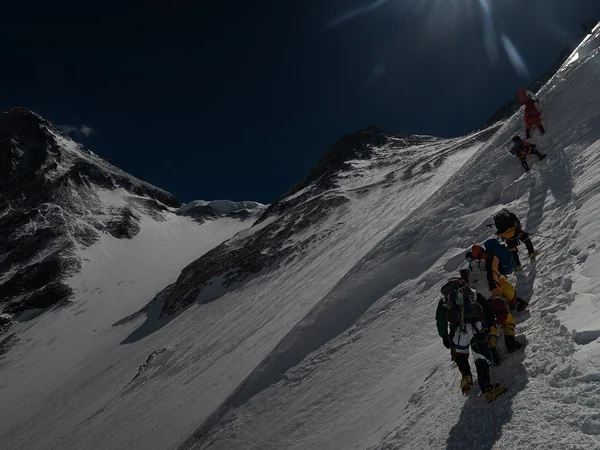 Real climbers moving above 7,300 metres on Mount Everest