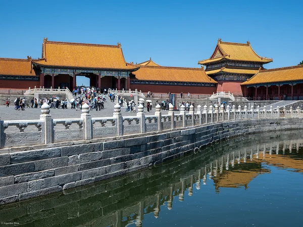 Visitors following a sightseeing route through the Forbidden City in Beijing