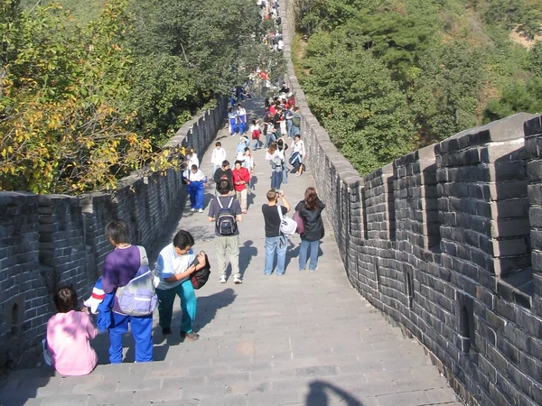 Travelers walking together on a restored Great Wall section