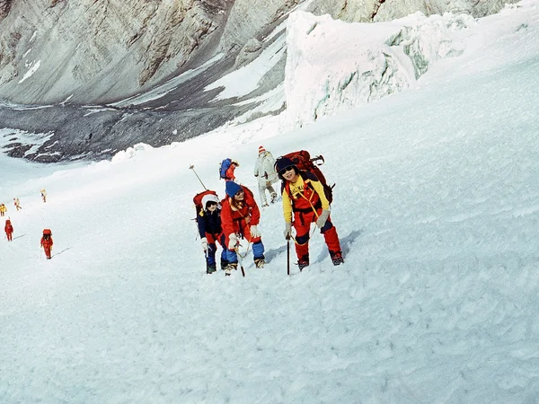 Junko Tabei with climbing colleagues during a public presentation