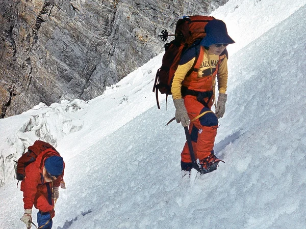 Junko Tabei speaking at a mountaineering event Junko Tabei speaking at a mountaineering event