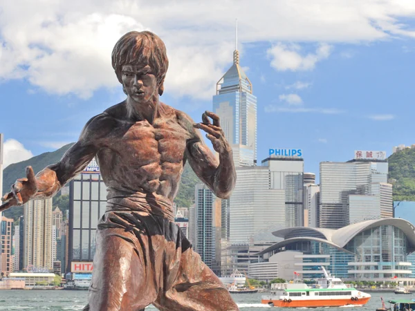 Bruce Lee statue on the Hong Kong waterfront