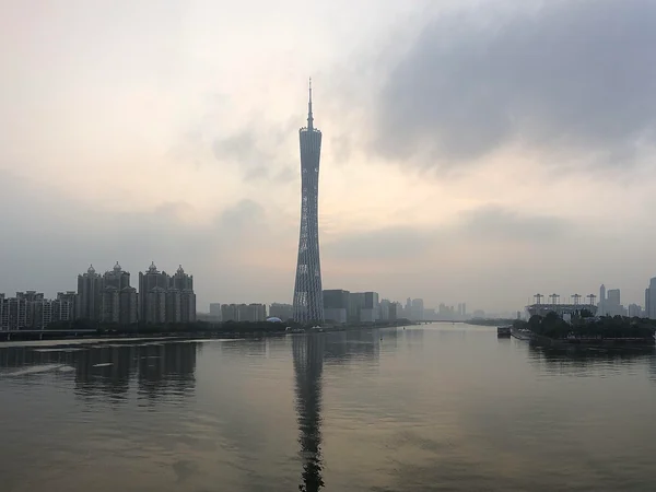 Guangzhou skyline and Canton Tower beside the Pearl River
