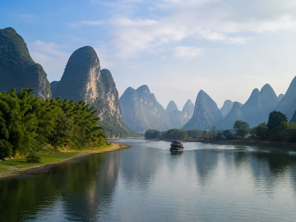 Li River winding through the karst mountains near Guilin and Yangshuo