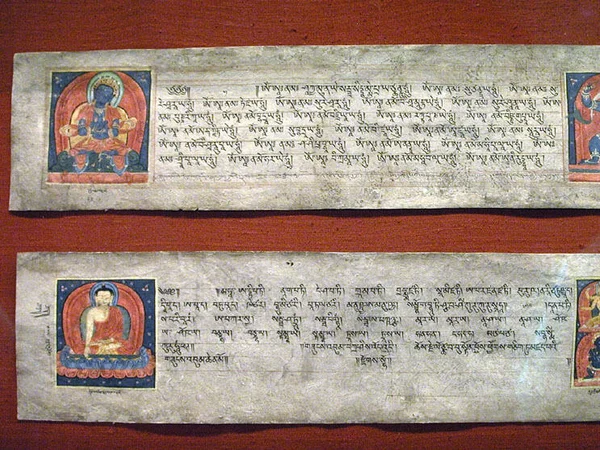 Historic Tibetan manuscript page in a library collection