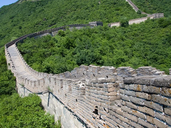 Family visitors walking on a restored Great Wall section at Mutianyu Beijing