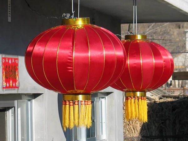 A street decorated with red lanterns for Chinese New Year