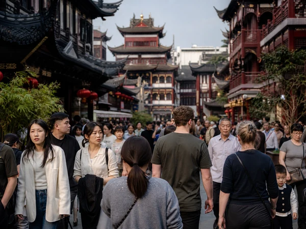Local residents and international visitors walking through a busy historic street in Shanghai Local residents and international visitors walking through a busy historic street in Shanghai