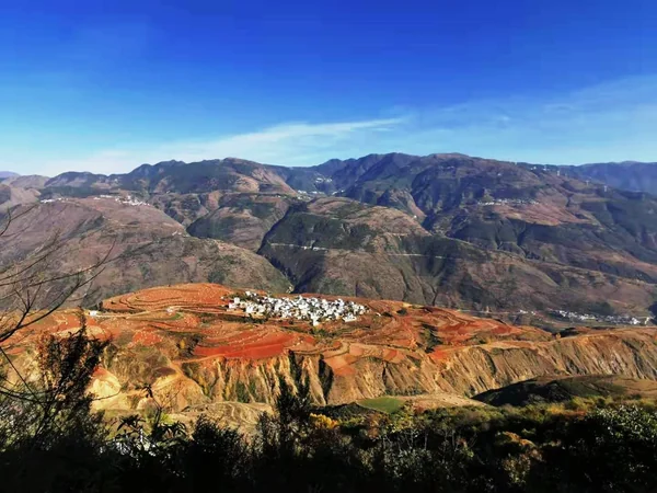 Red soil fields and patterned farmland in Dongchuan, Yunnan Red soil fields and patterned farmland in Dongchuan, Yunnan