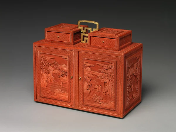 Qing style furniture Qing dynasty carved lacquer cabinet with landscape decoration