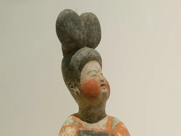 Tang dynasty court lady figurine displayed in a museum Tang dynasty court lady figurine displayed in a museum