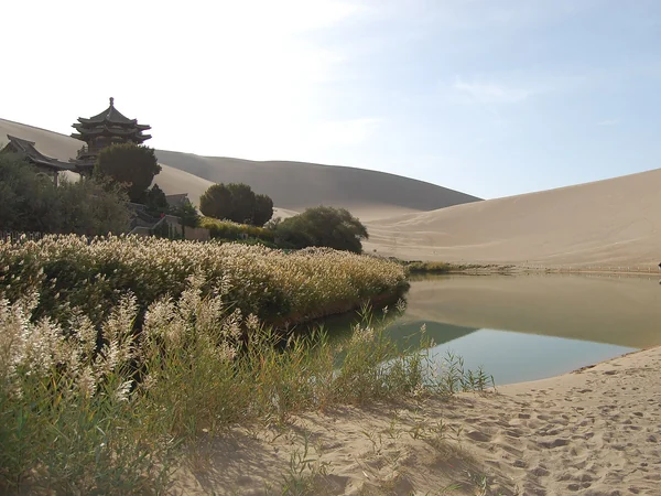 Crescent Spring and desert dunes at Dunhuang on China’s Silk Road