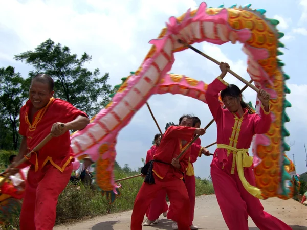 A coordinated dragon dance performed during Spring Festival A coordinated dragon dance performed during Spring Festival