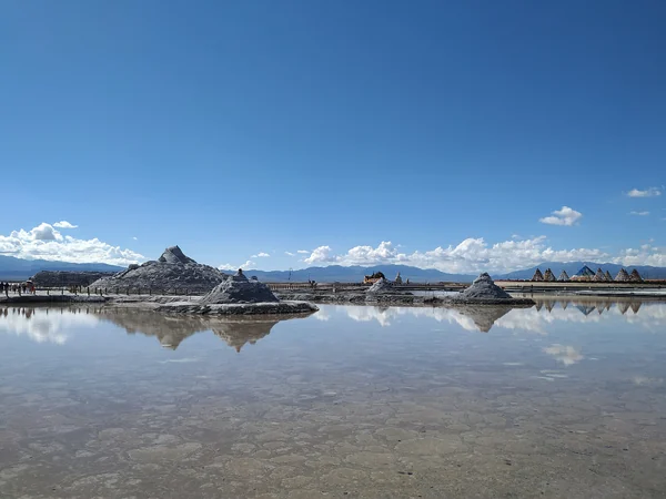 Chaka Salt Lake and its reflective salt landscape Chaka Salt Lake and its reflective salt landscape