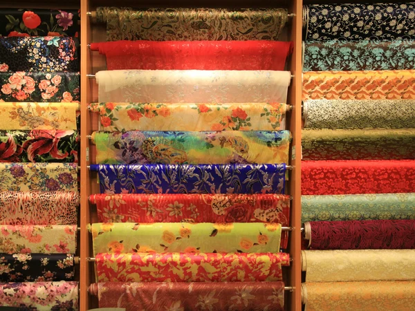 Colorful silk fabrics displayed at a silk factory in China Colorful silk fabrics displayed at a silk factory in China