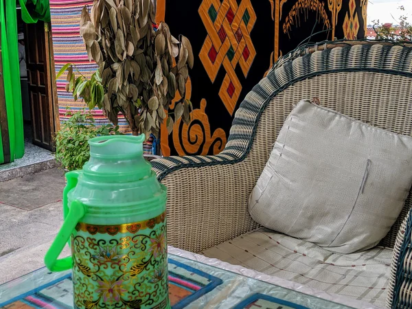Bowl of Tibetan butter tea served in a teahouse