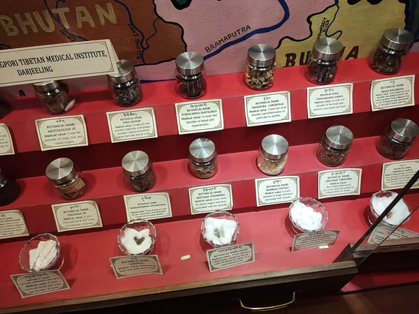 Display cases of Tibetan medical substances at the Himalayan Tibet Museum