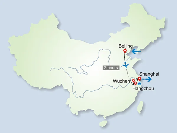 10 Days China Honeymoon Tour to Wuzhen tour map