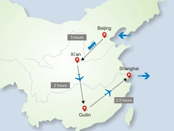 11 Days China Wonders Experience Tour tour map
