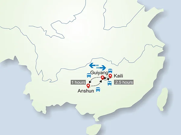 5 Days Guizhou Minority Festival Tour tour map