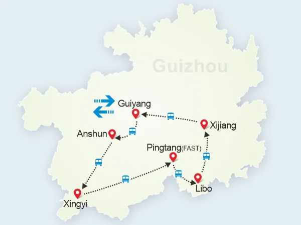 10 Days Guizhou Bridge Engineering & FAST Sky Eye Tour tour map