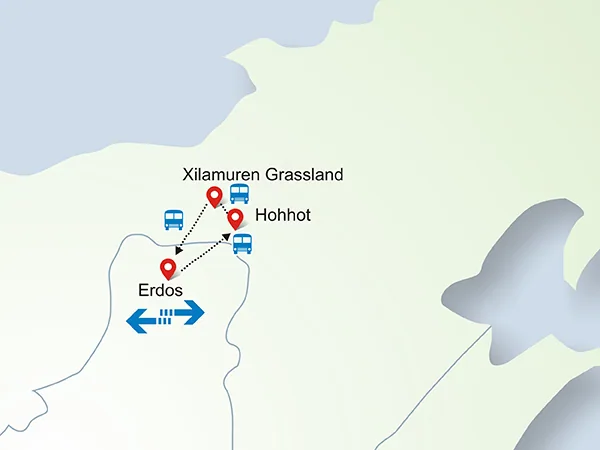 6 Days Amazing Inner Mongolia Tour tour map