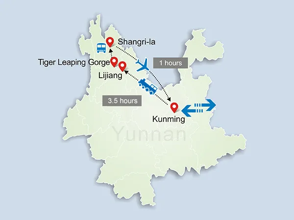 10 Days Amazing Yunnan with Tiger Leaping Gorge Trekking tour map