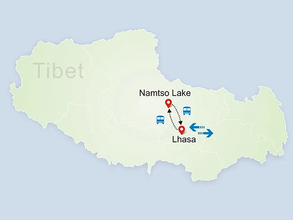 6 Days Lhasa to Namtso Lake Tour tour map