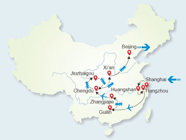 19 Days Best China Landscape Tour tour map